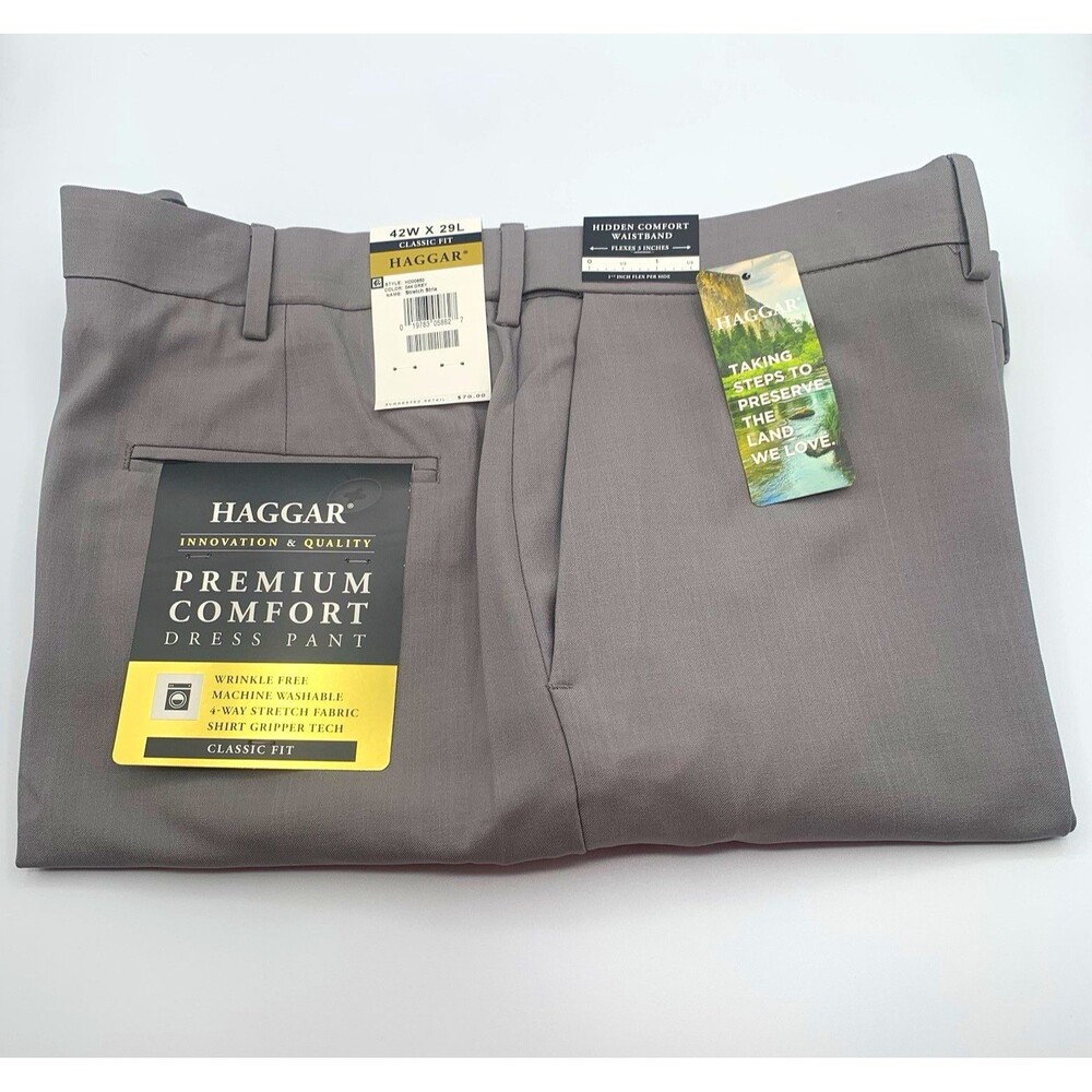 Haggar Premium Comfort Classic Fit Dress Pants 42x29 Gray Stretch Wrinkle Free
